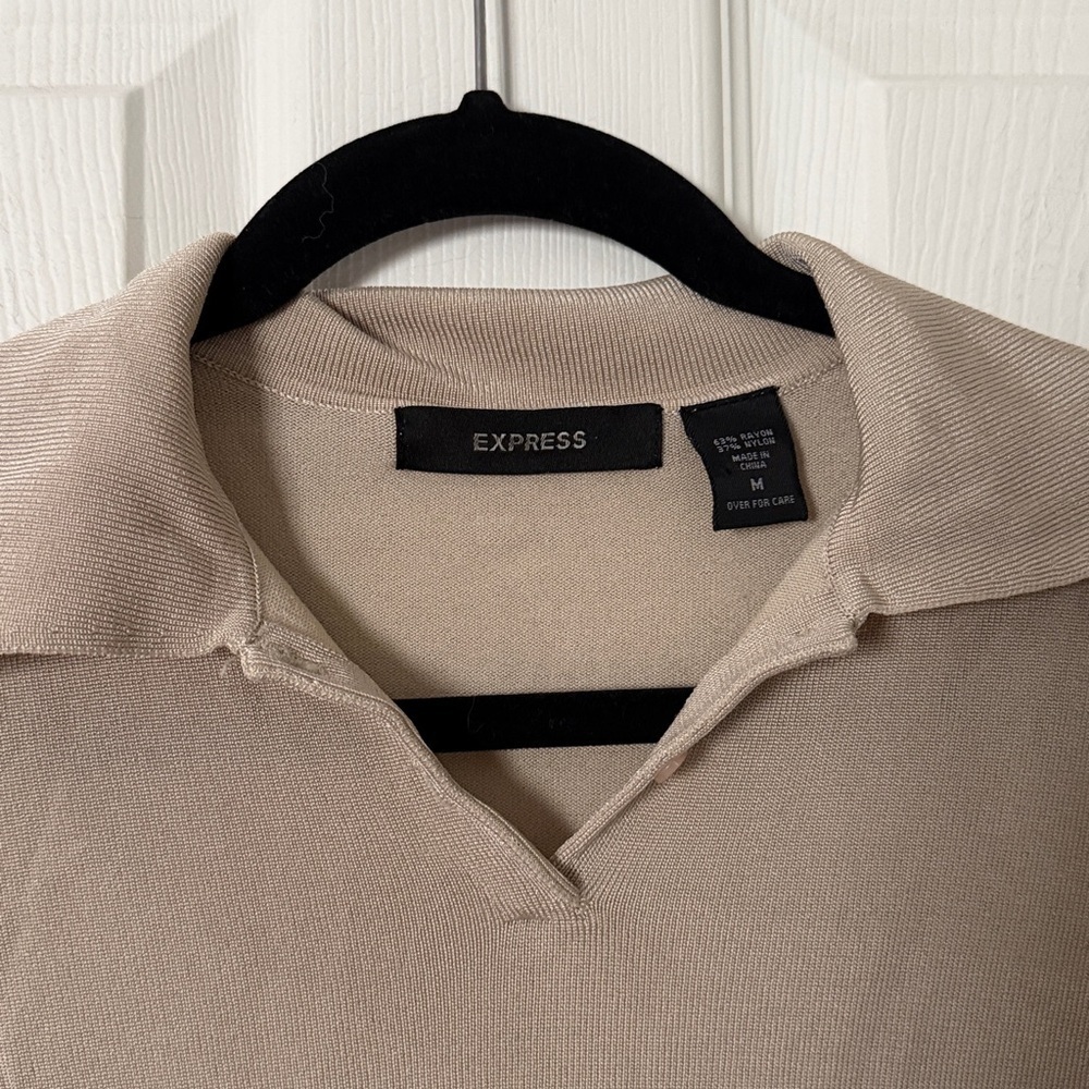 Express Beige collared, lightweight, three-quarter sleeve top, medium - Picture 3 of 4